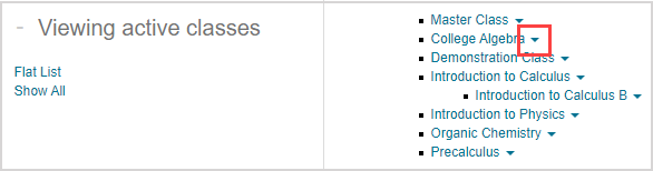 The class arrow is a down arrow to the right of the name of the class in the Tree View.